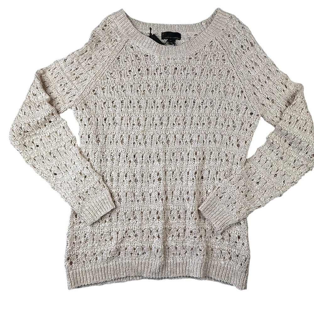 Jeans By Buffalo Womens Sweater Size Large‎ Pink Pullover Open Knit Metallic NWT
